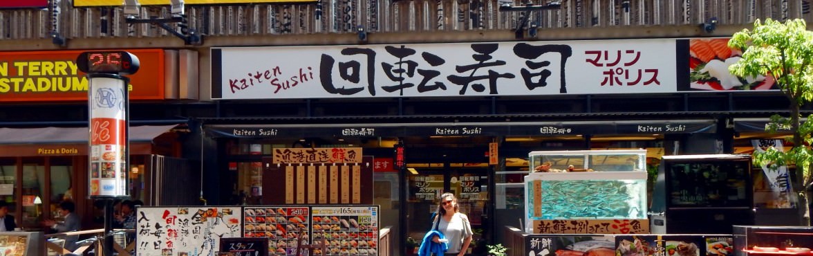 Kaiten Zushi in Dotonburi, Osaka, Japan. Kuidaore!