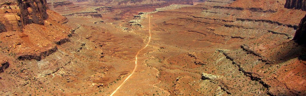 The Shafer Trail meanders off into the vista at Canyonlands Nat'l Park