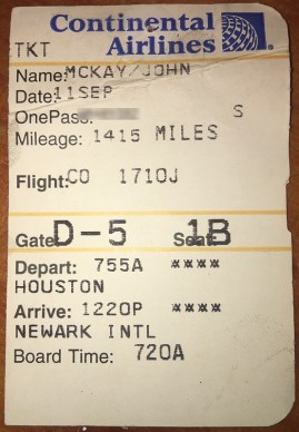 My Boarding Pass Stub From 9/11/2001