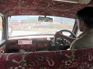 Inside an Ambassador taxi in Mumbai, India
